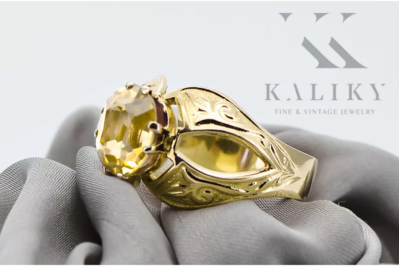 خاتم اللون الأصفر 14 كارت من الذهب الأصفر فينتاج vrc135y